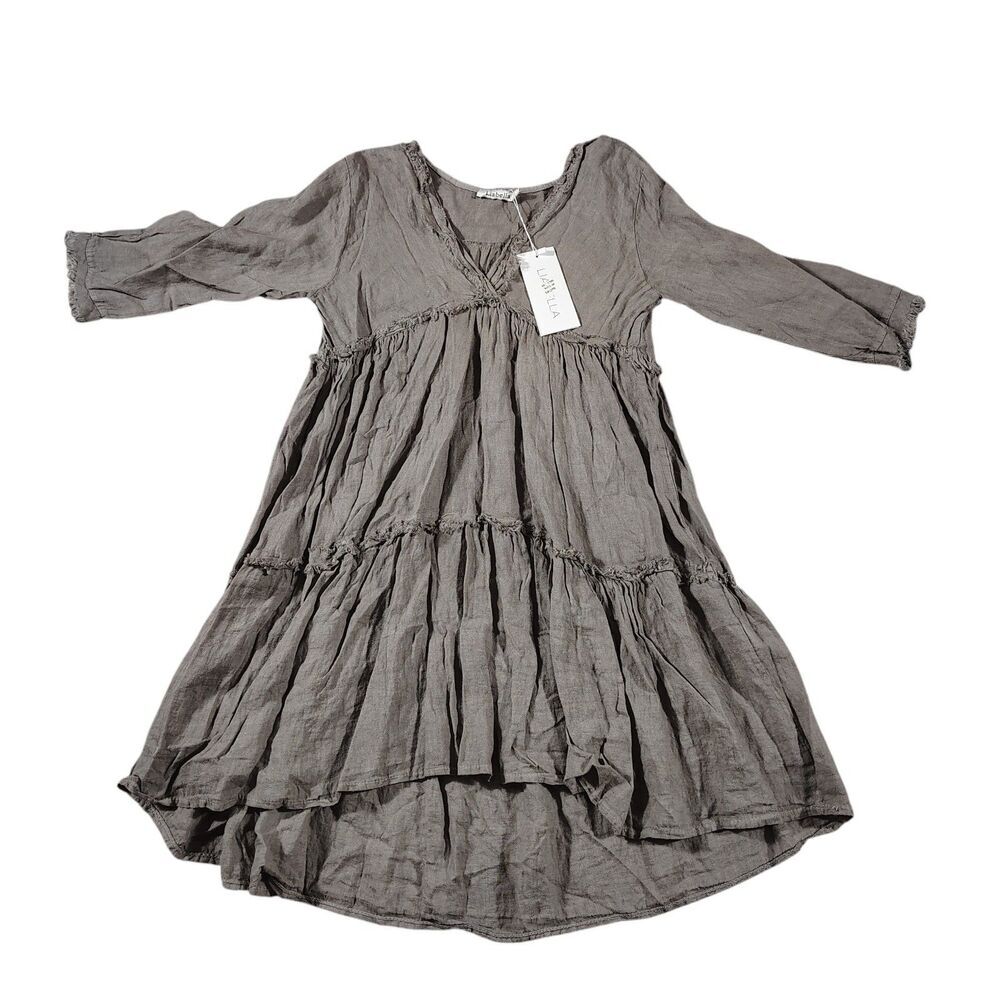 NWT Liabella 100% Linen Tiered Tunic Dress Medium Raw Hem Boho Lagenlook Italy